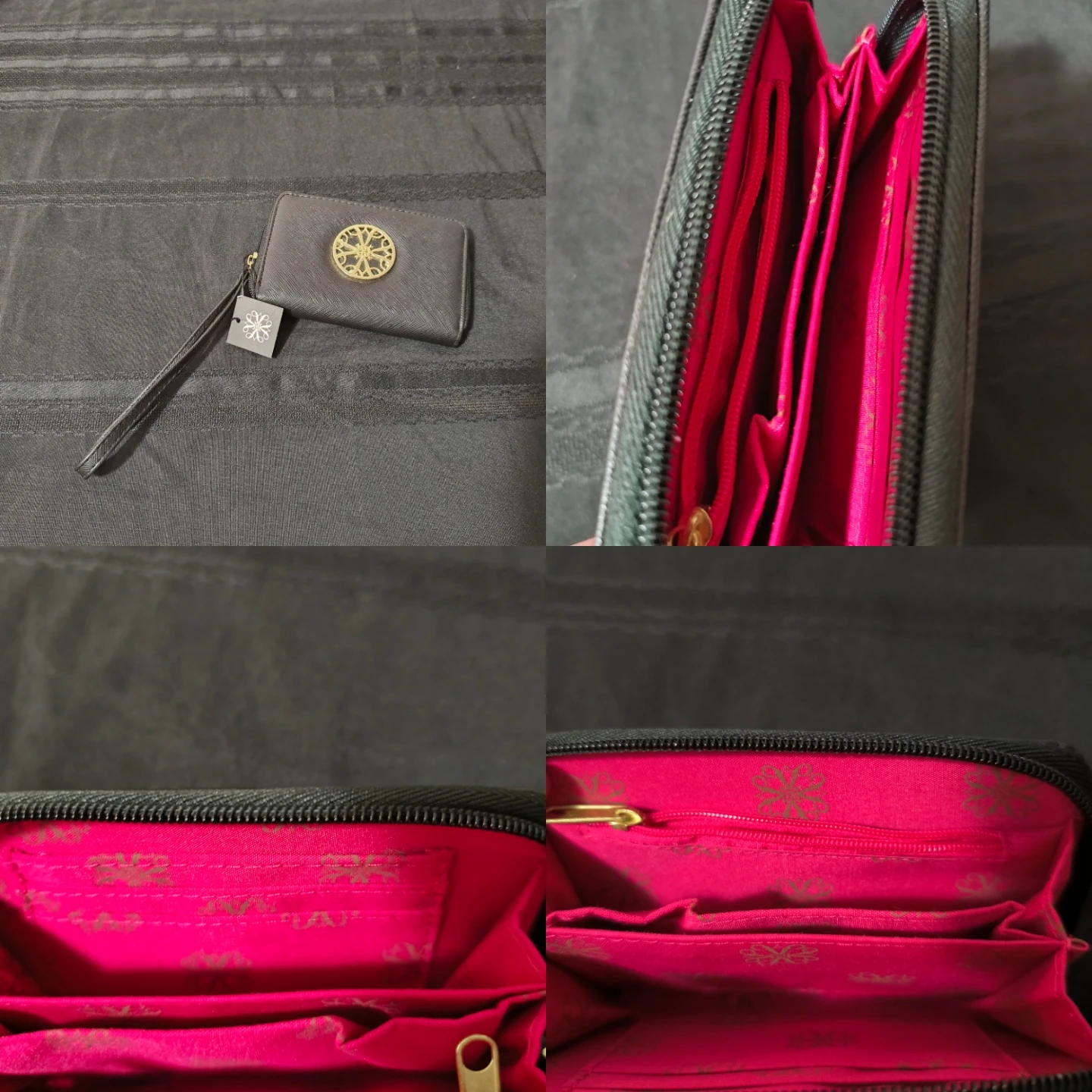 Black Wristlet Wallet with Gold Emblem