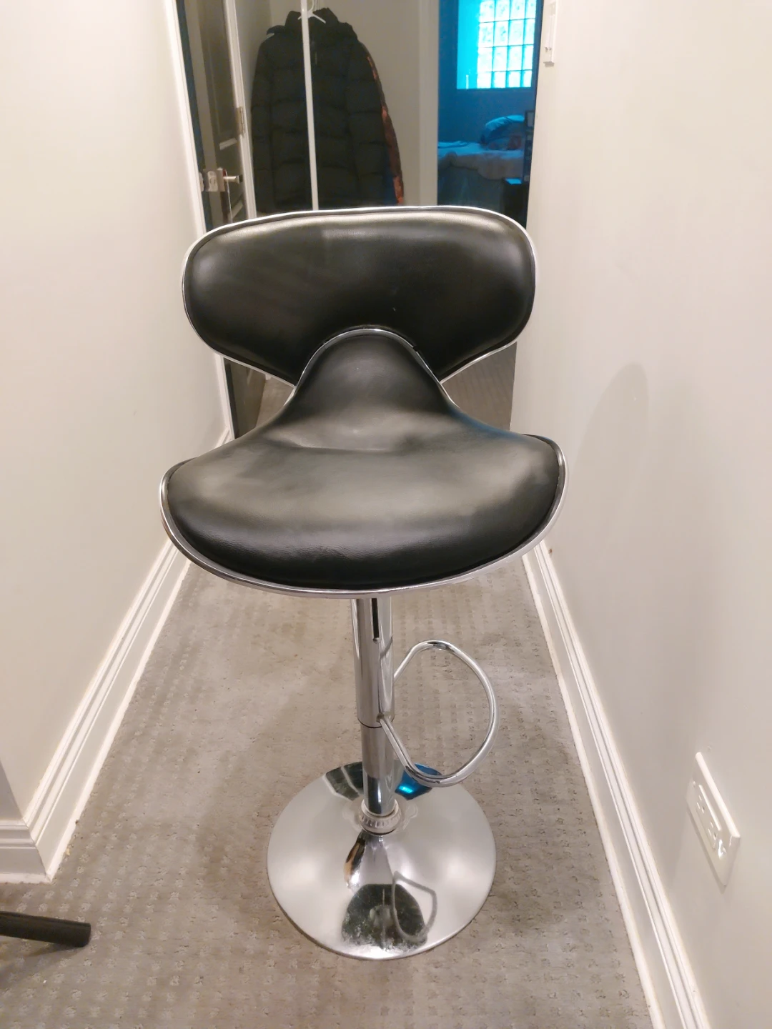 Black Adjustable Swivel Bar Stool with Chrome Base