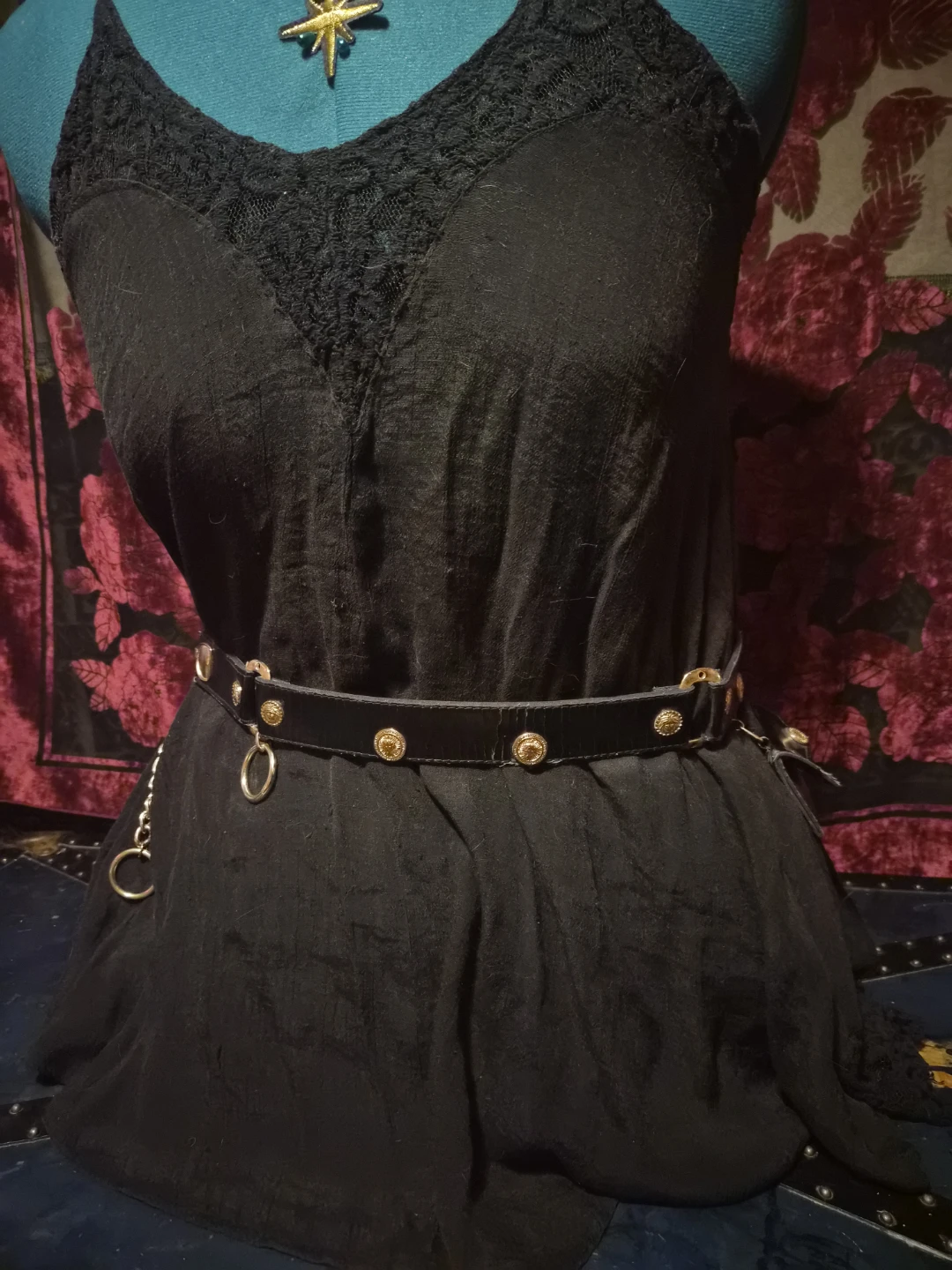 Black Belt with Gold Embellishments and Chain Detail