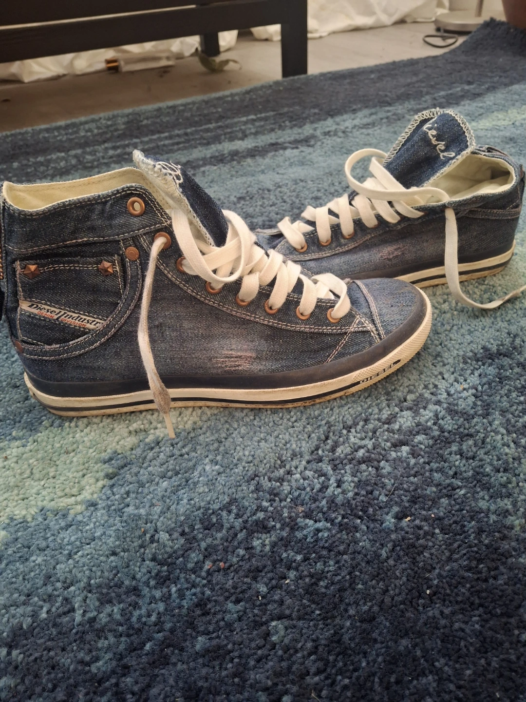 Vintage Distressed Diesel denim high-top sneakers