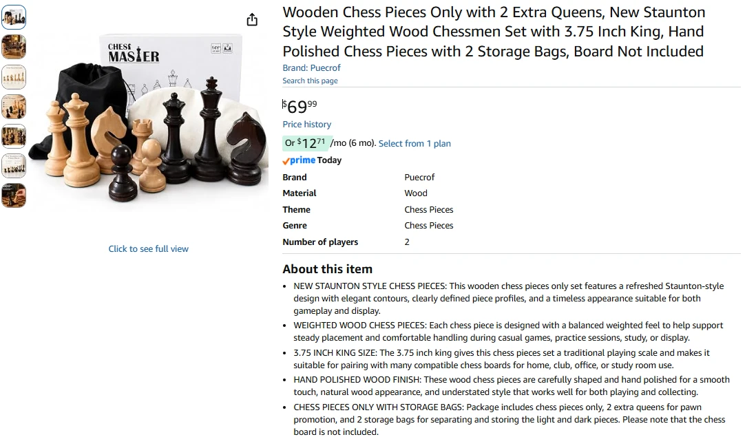 Wooden Chess Pieces - 3.75 Inch King - photo 2