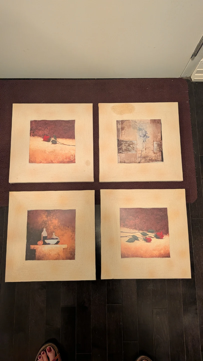 Set of 4 square still life canvas wall art