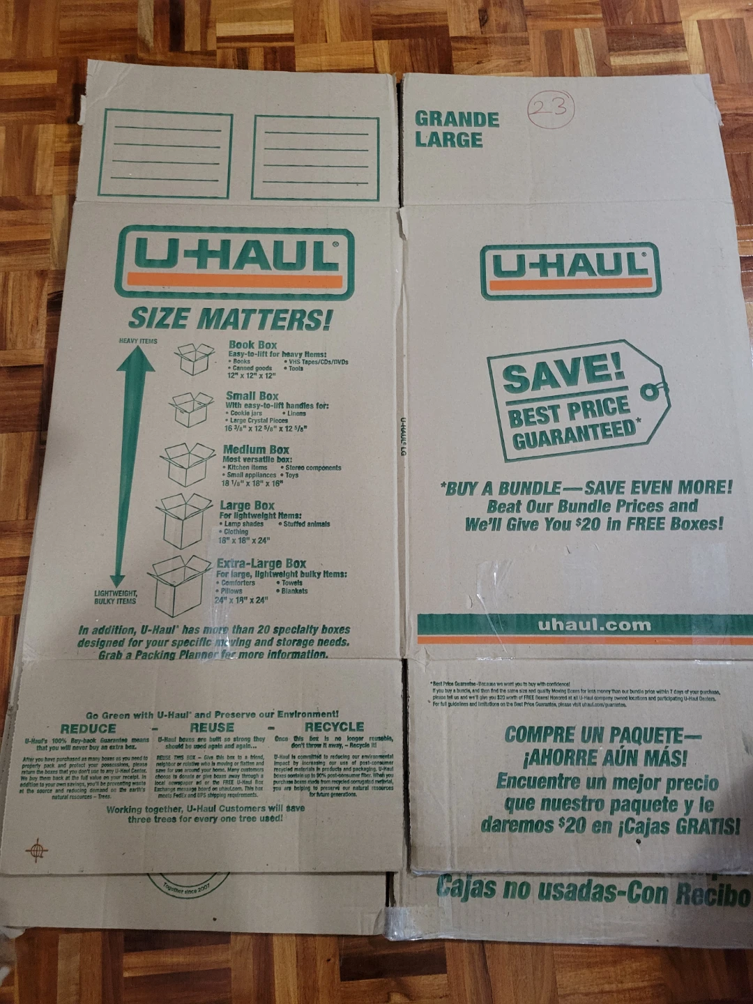 4 U-Haul Moving Boxes (2 Extra-Large, 2 Large) – Used Once! - photo 2