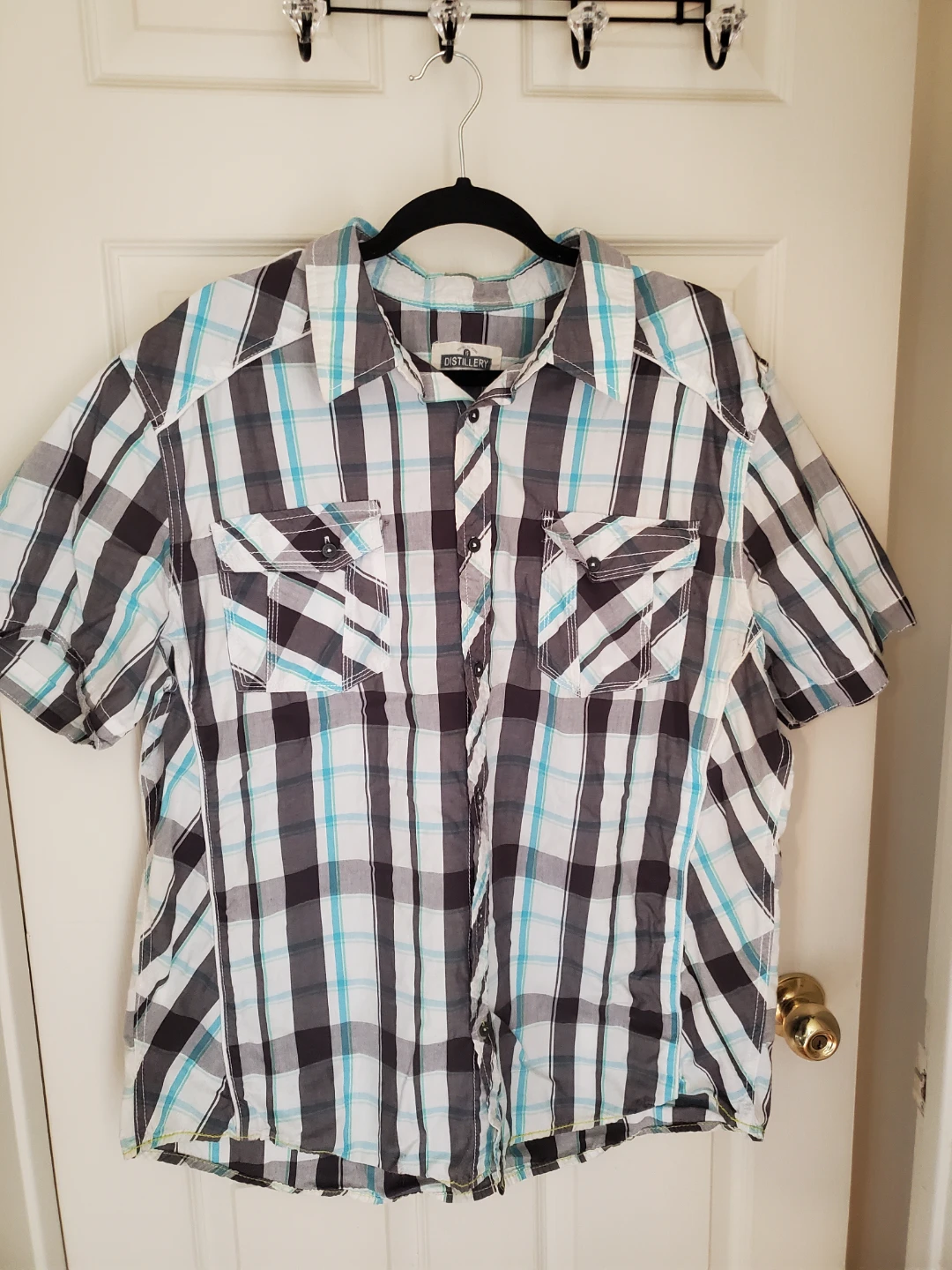 Distillery Men's Short Sleeve Plaid Button-Down Shirt...XXL