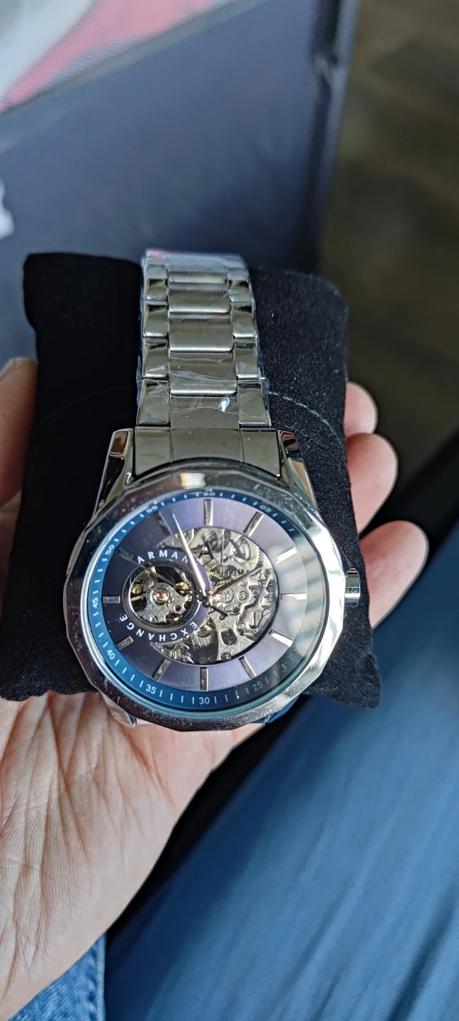 Armani Exchange Silver Skeleton Dial Automatic Watch