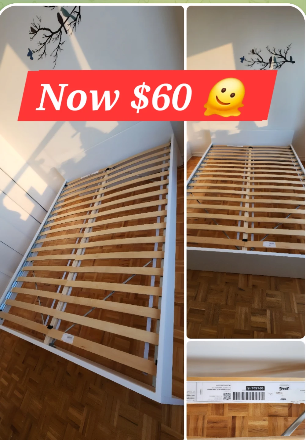 IKEA White Bed Frame with Slats