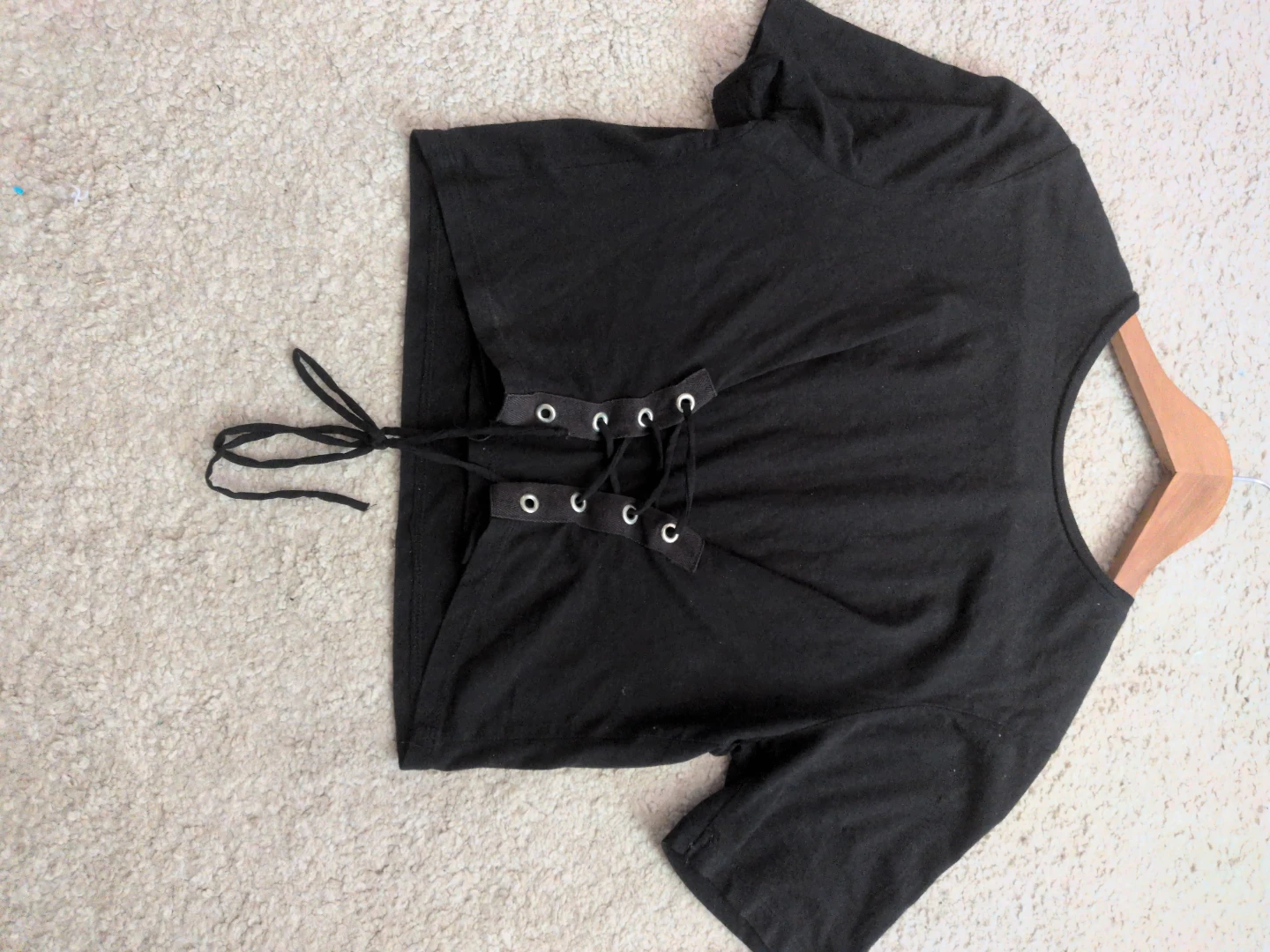 Black Lace-Up Crop Top