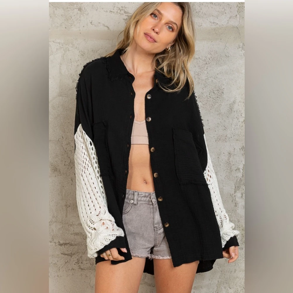Brand New Jaipur Black | Oversized Shirt w/ Knit Sleeves