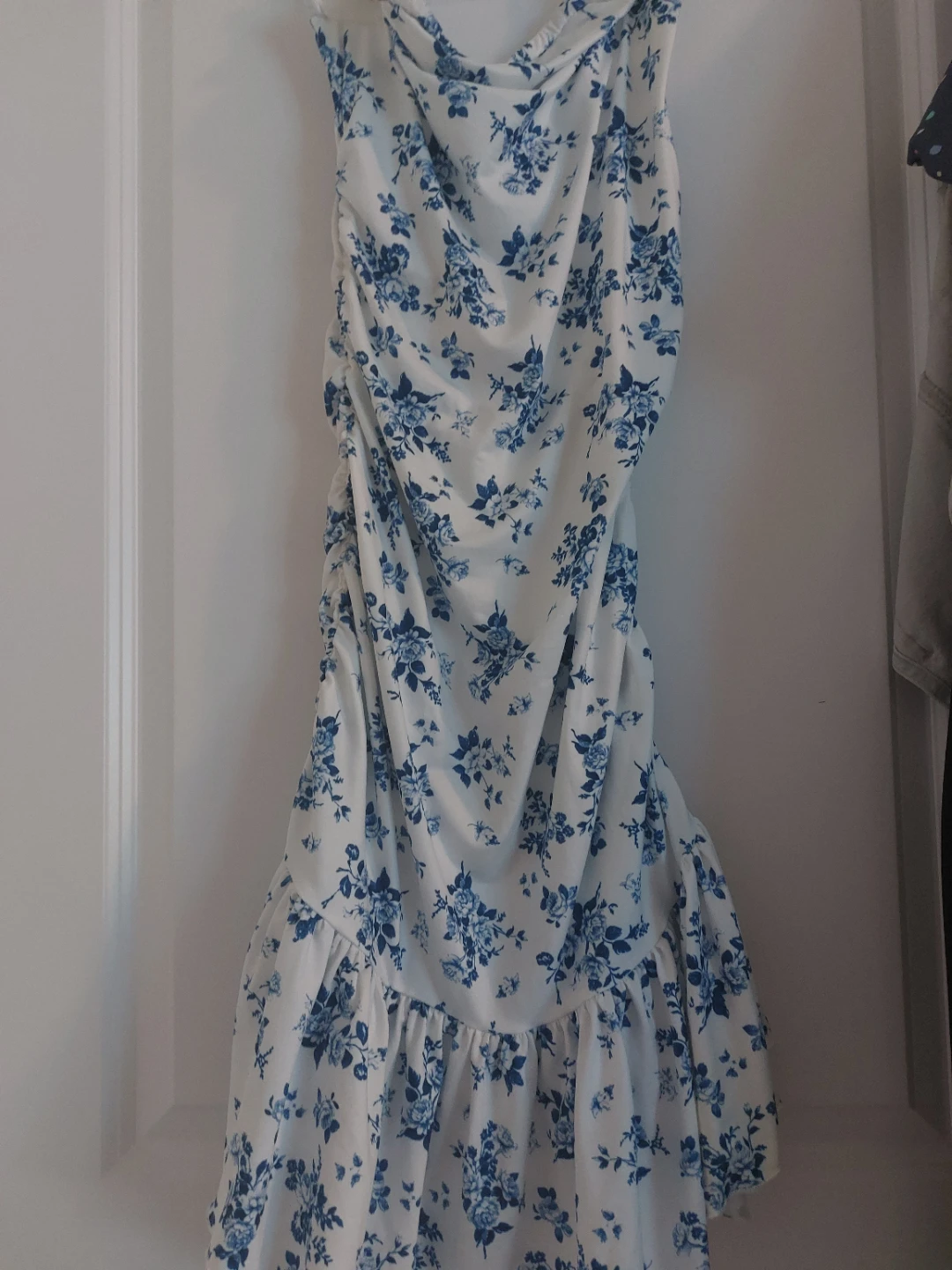 White shein floral ruched midi dress