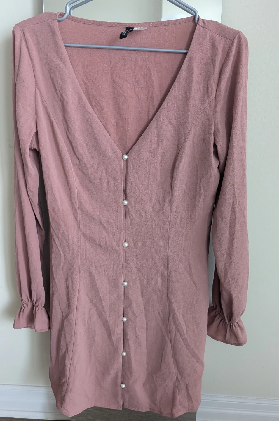 H&M pink button-up dress with pearl buttons