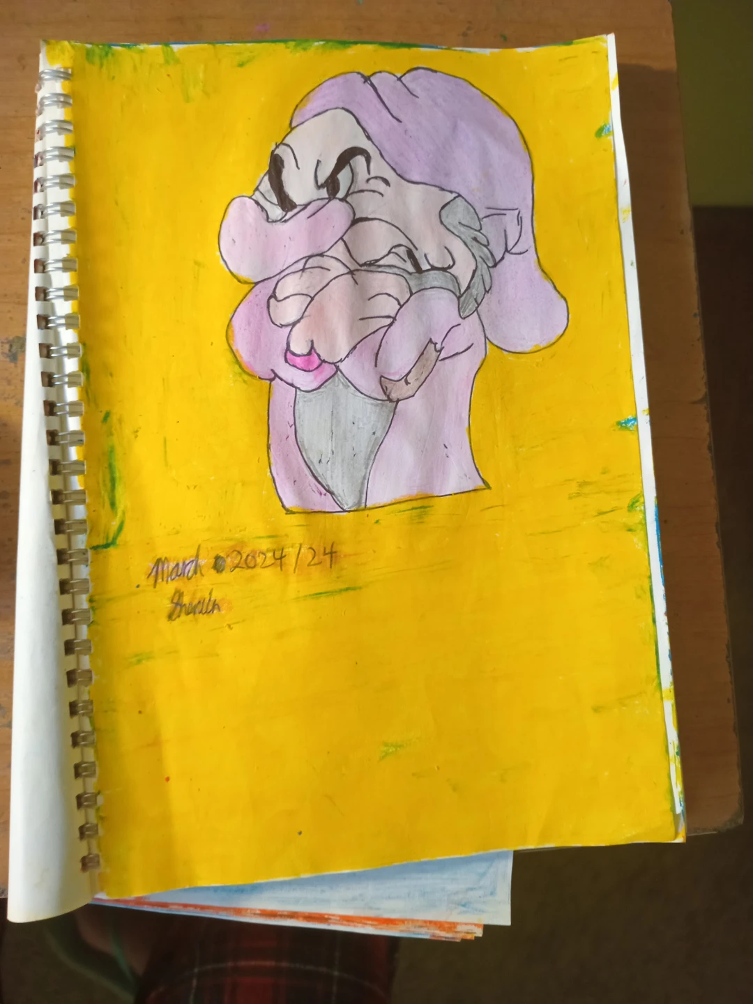 YELLOW BACKGROUND GRUMPY  DRAWING ILLUSTRATION