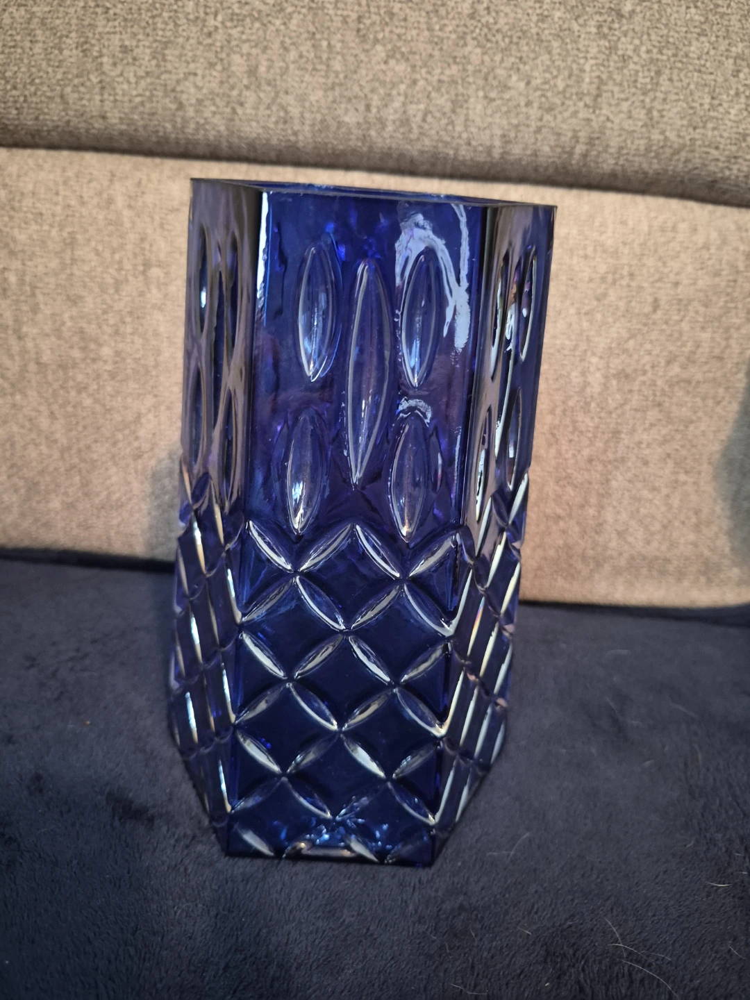 Cobalt Blue Hexagonal Glass Vase
