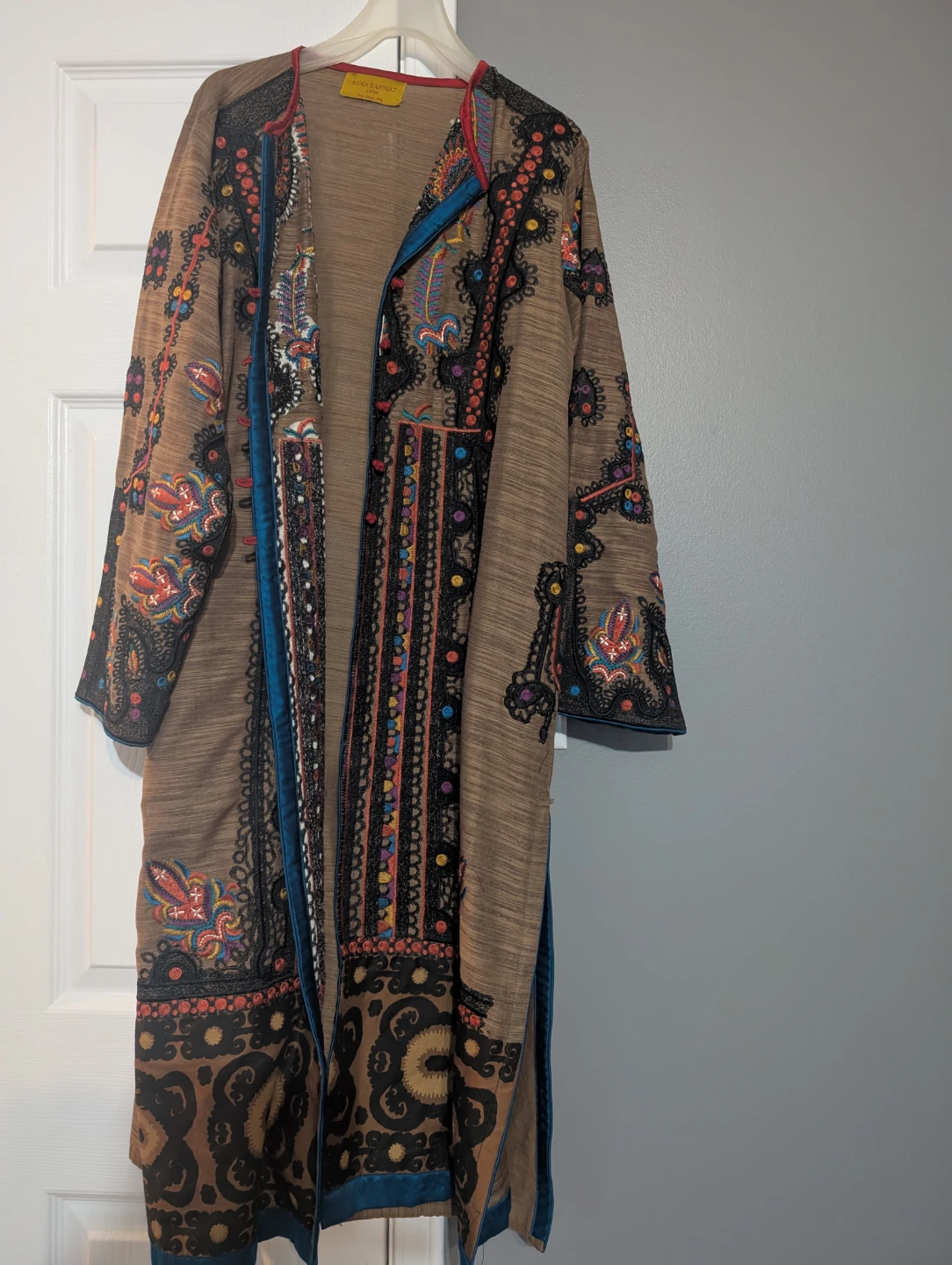 Brown Embroidered Open Front Cardigan
