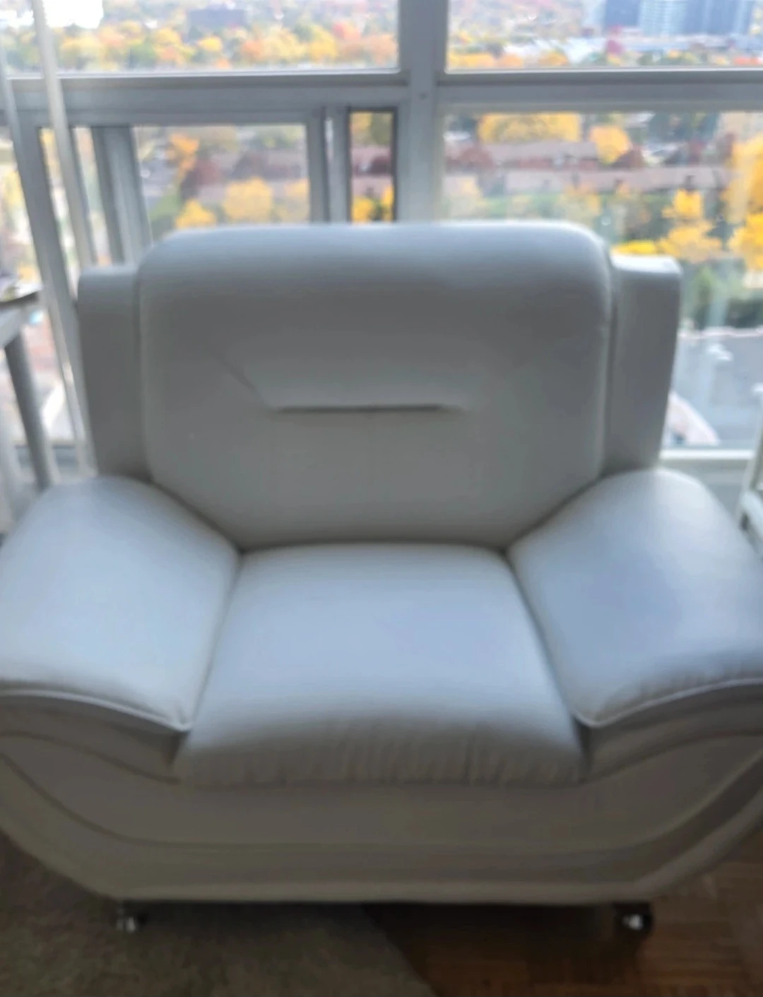 3 Pieces White Leather Sofa and Armchair Set