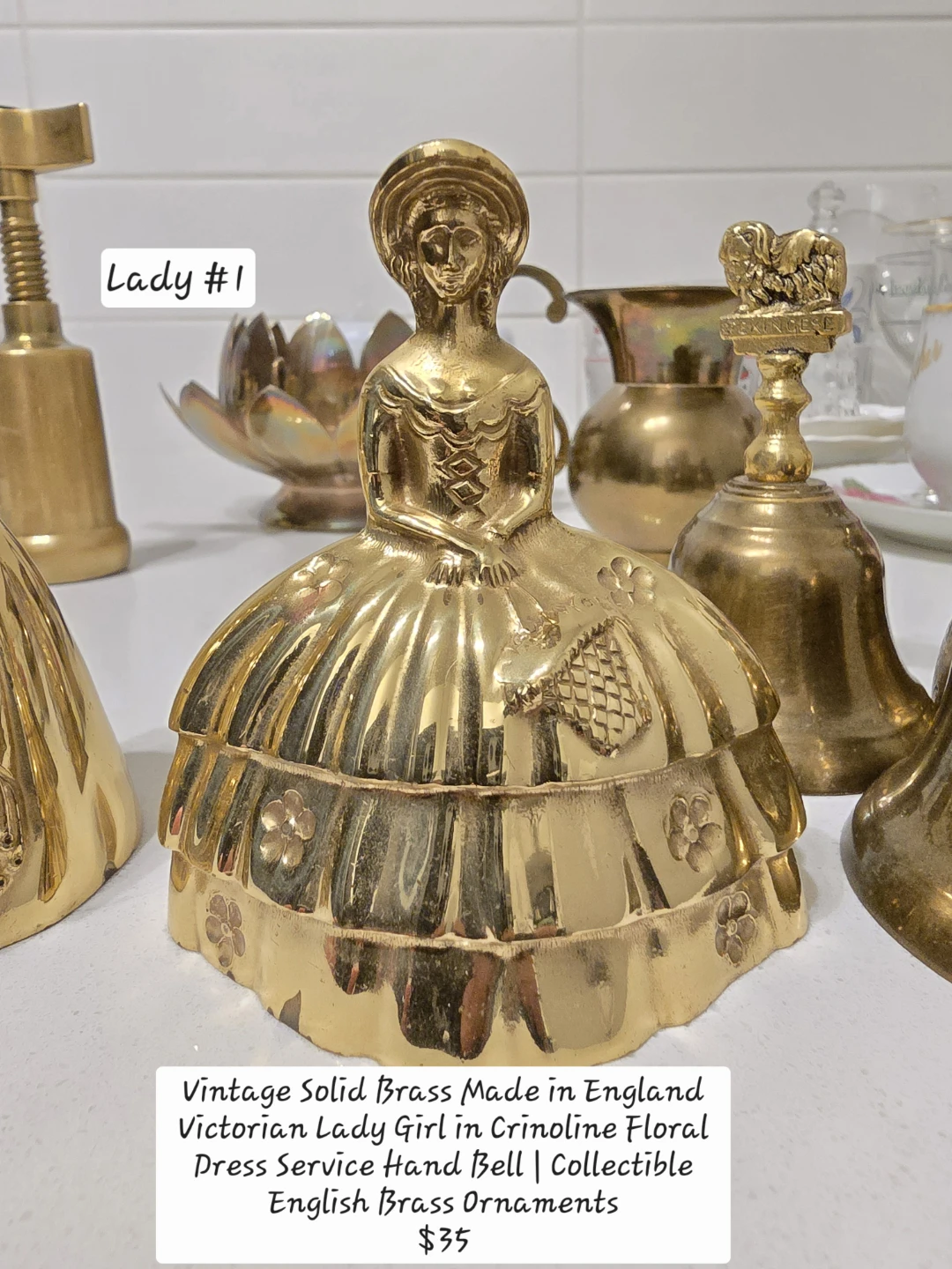 Vintage Brass Victorian Lady Hand Bell - Made in England