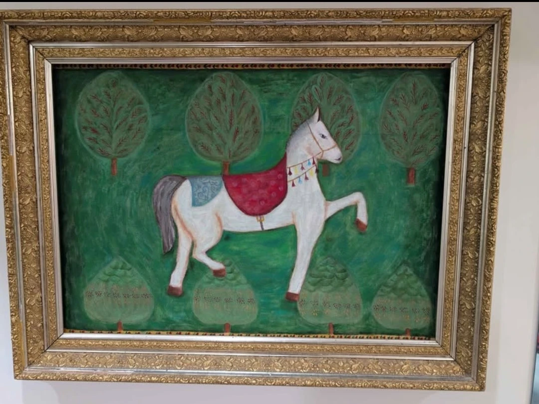 Framed Painting of a Horse: hand painted and vintage frame