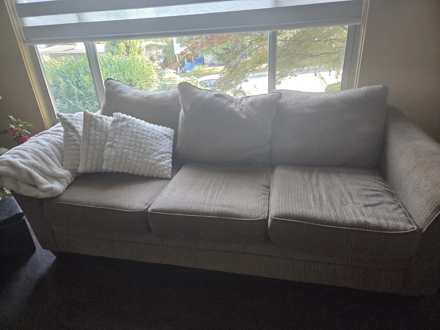 Brown Fabric Sofa with Pillows