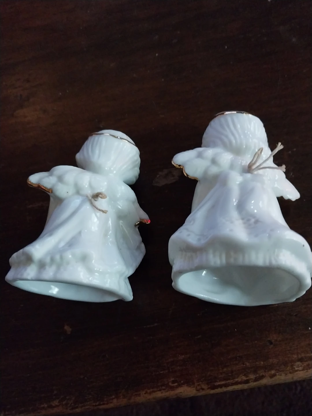 Pair of White Ceramic Angel Bells with Gold Trim - photo 4