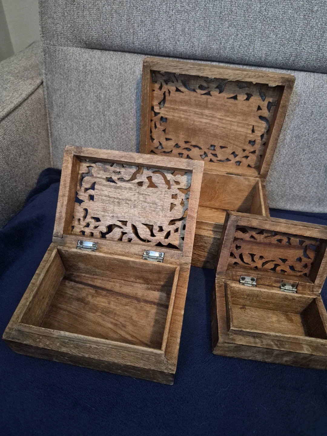 Set of 3 Carved Wooden Boxes - photo 2