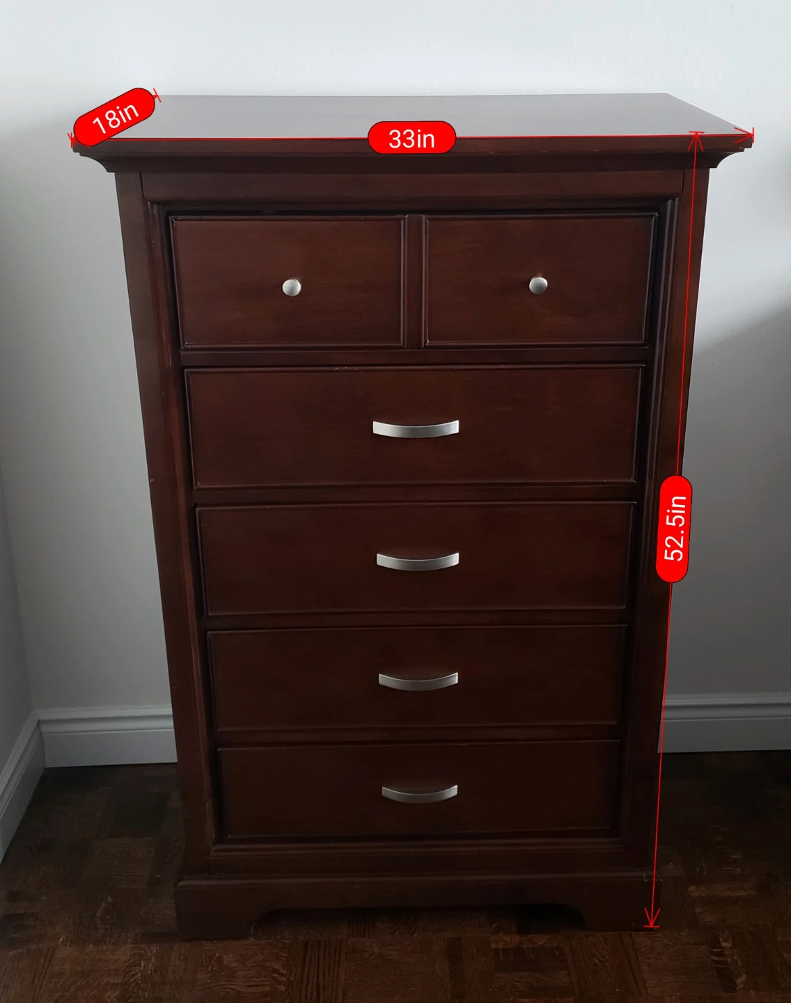 Cherry Wood Tall Dresser Chest of Drawers