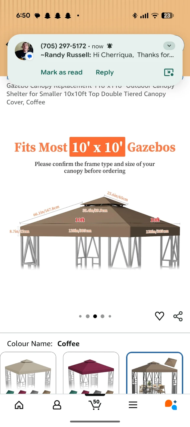 10x10 Gazebo Canopy Replacement Top Cover - Coffee