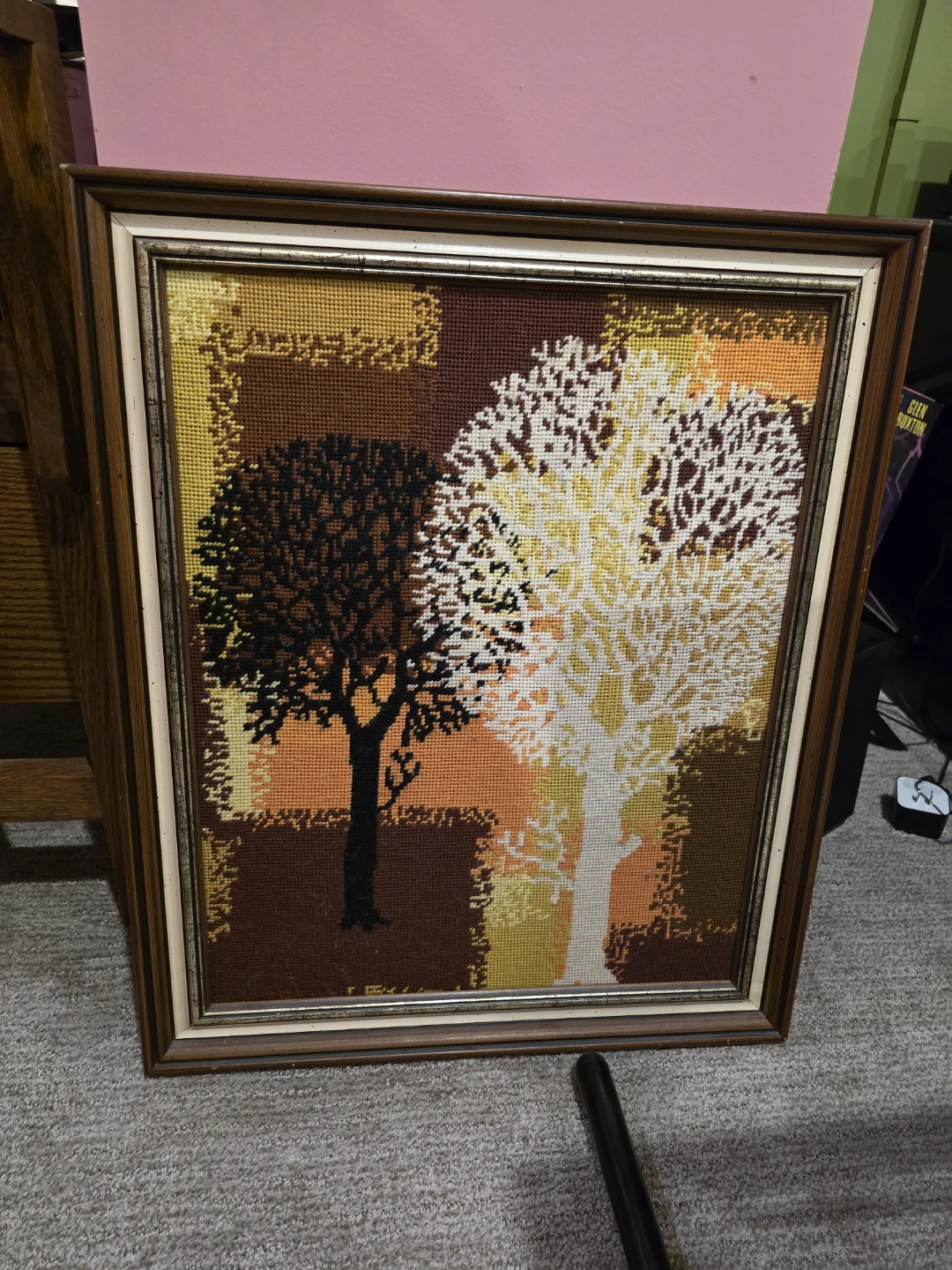 Framed Needlepoint Art - Elk and Mountains - photo 3