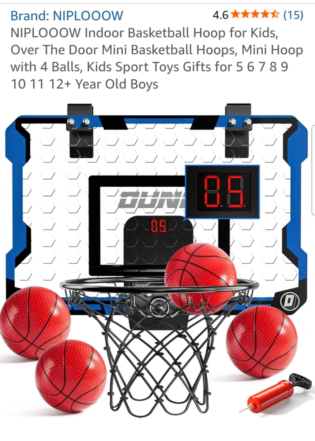 NIPLOOOW Indoor Basketball Hoop for Kids with Balls