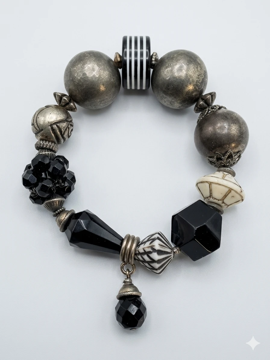 Vintage 1980s Artisan Chunky Mixed-Media Statement Bracelet