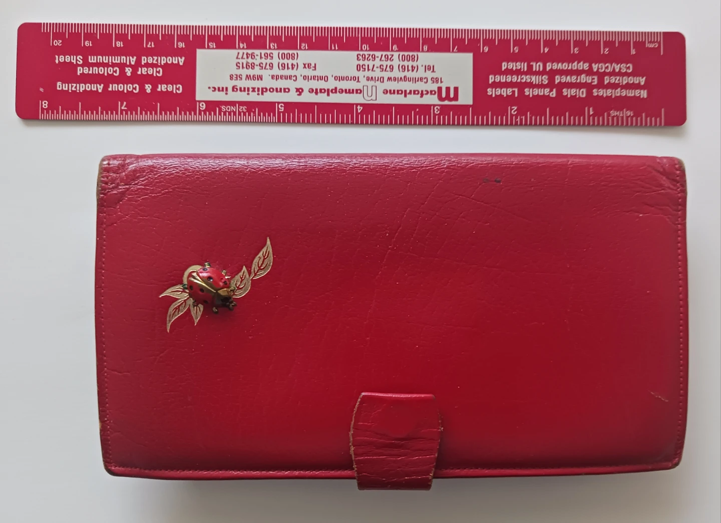 Red Roma Cowhide Wallet with Ladybug Accent