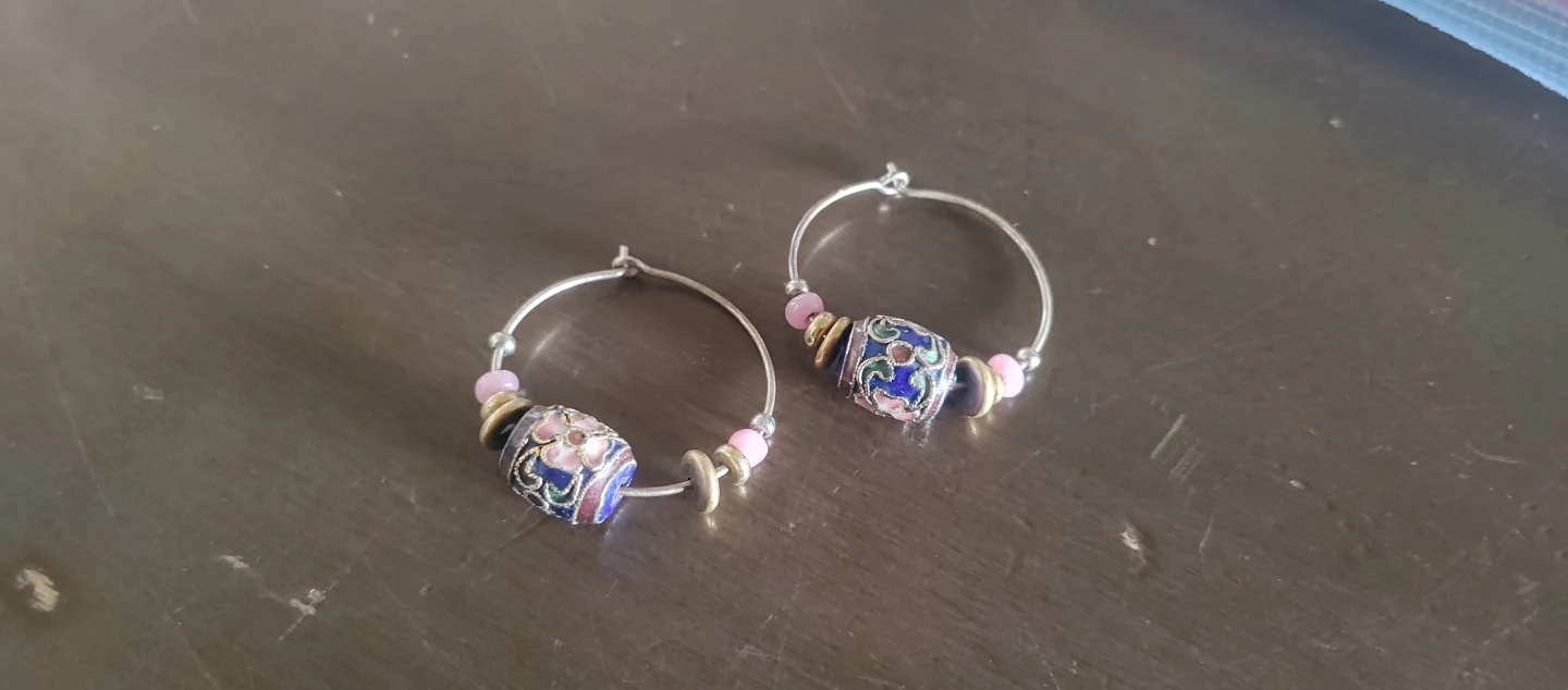 Cloisonné Hoop Earrings with Beads