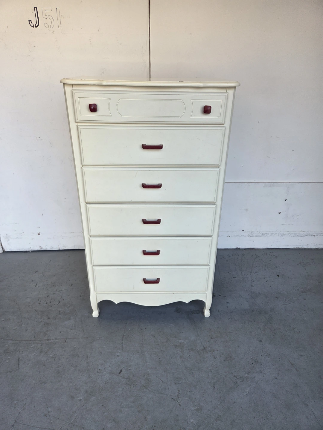 Cream Coloured Tall Dresser with Red Handles - photo 2