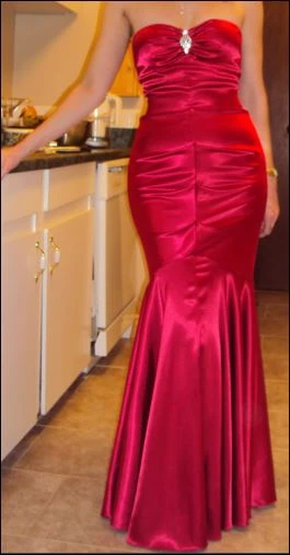 Amaranth Red Satin Strapless Mermaid Prom Dress - photo 2