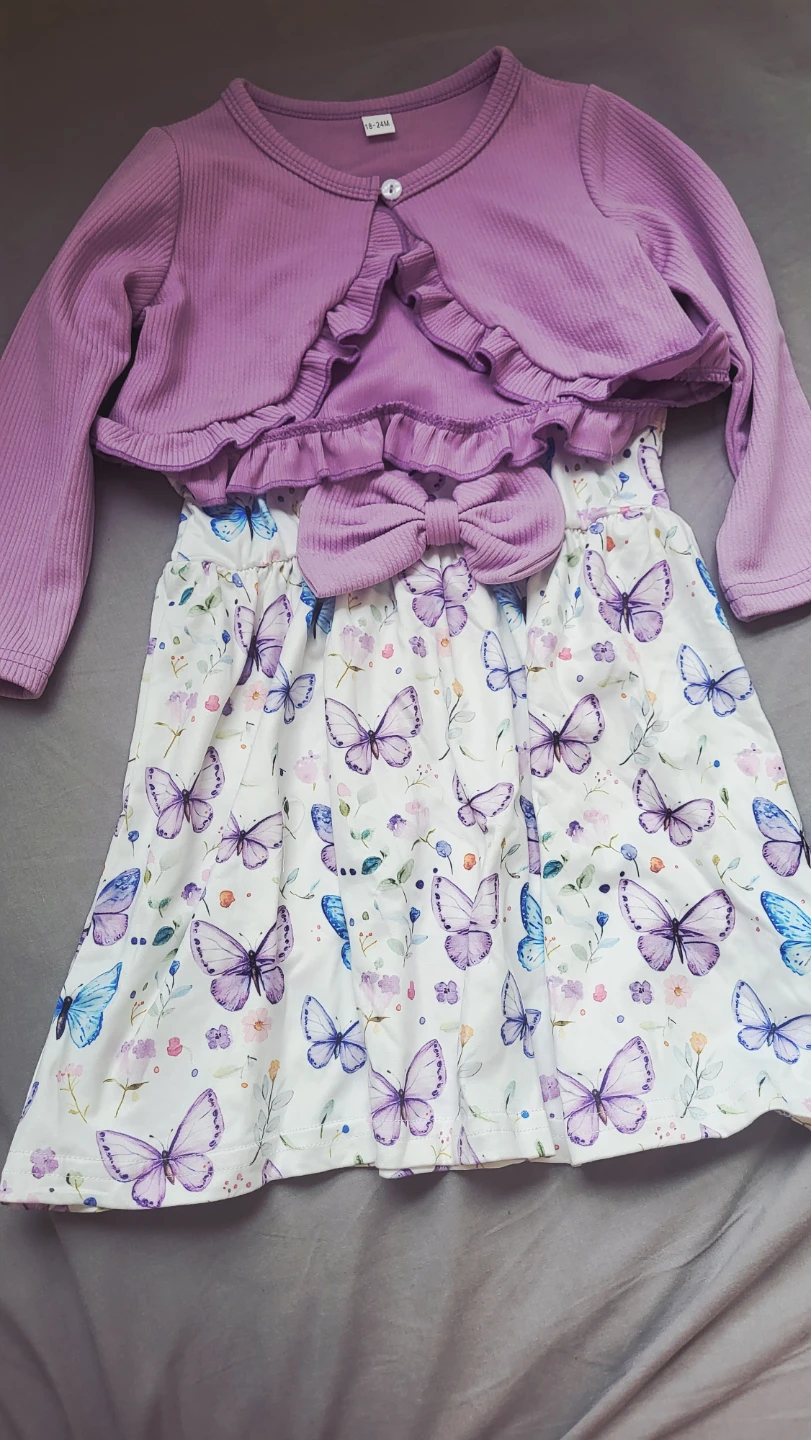 New never used-Girls Butterfly Dress and Cardigan Set