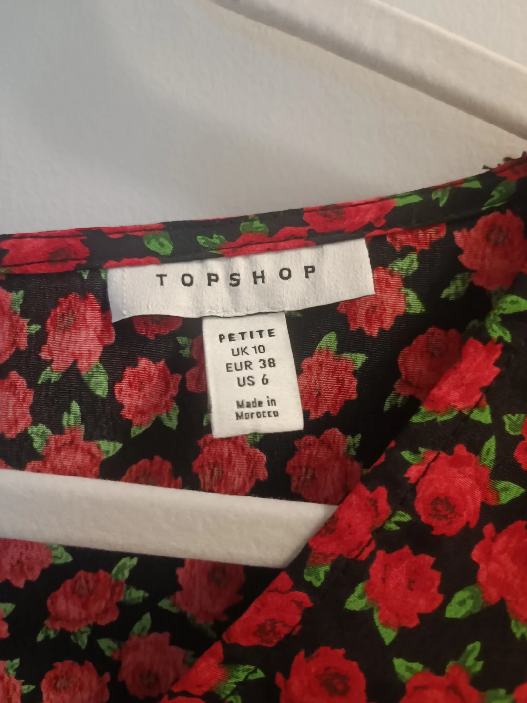 Topshop Petite Black Red Floral Puff Sleeve Dress Size US 6 - photo 3