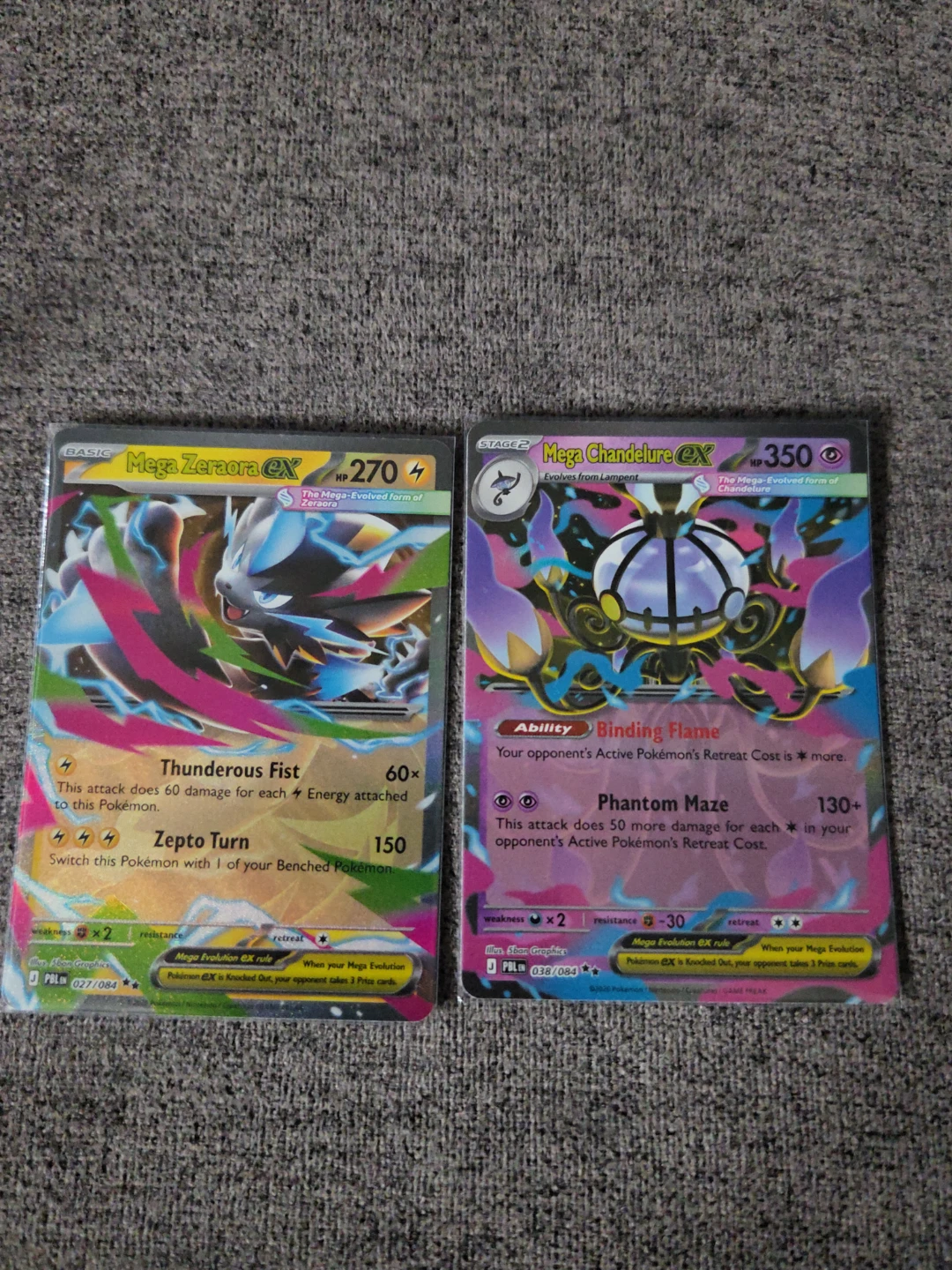 Pokémon Mega Zeraora EX & Mega Chandelure EX Cards