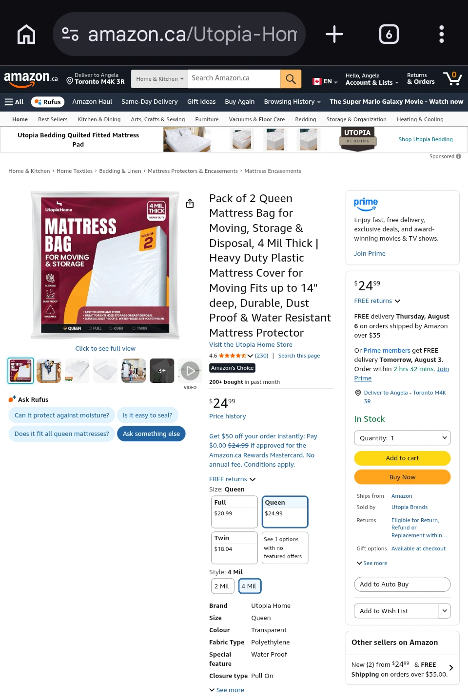 2-pack Queen 4 mil thick Mattress Bag