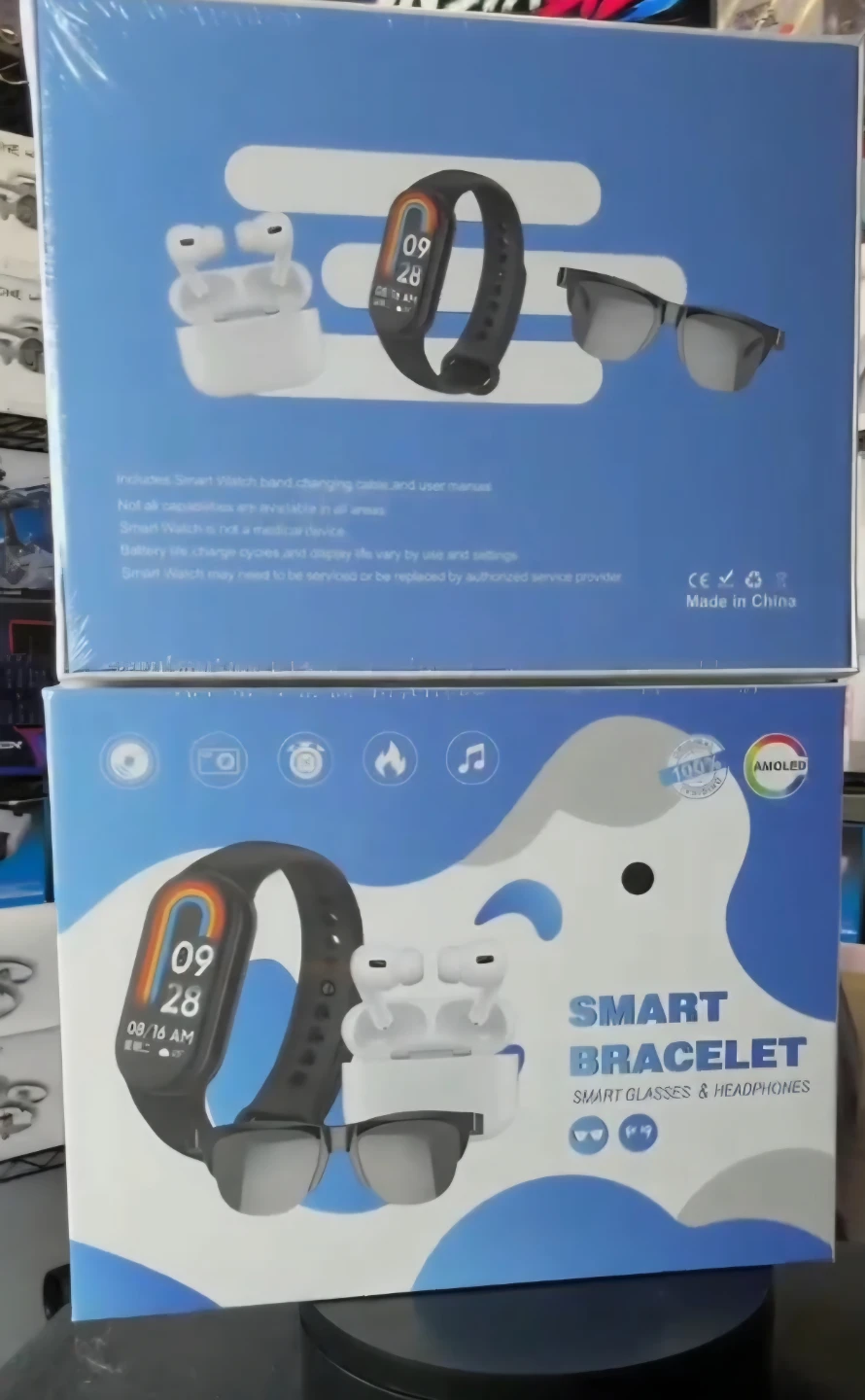 3-in-1 Smart Bundle: Fitness Band, Earbuds & Glasses