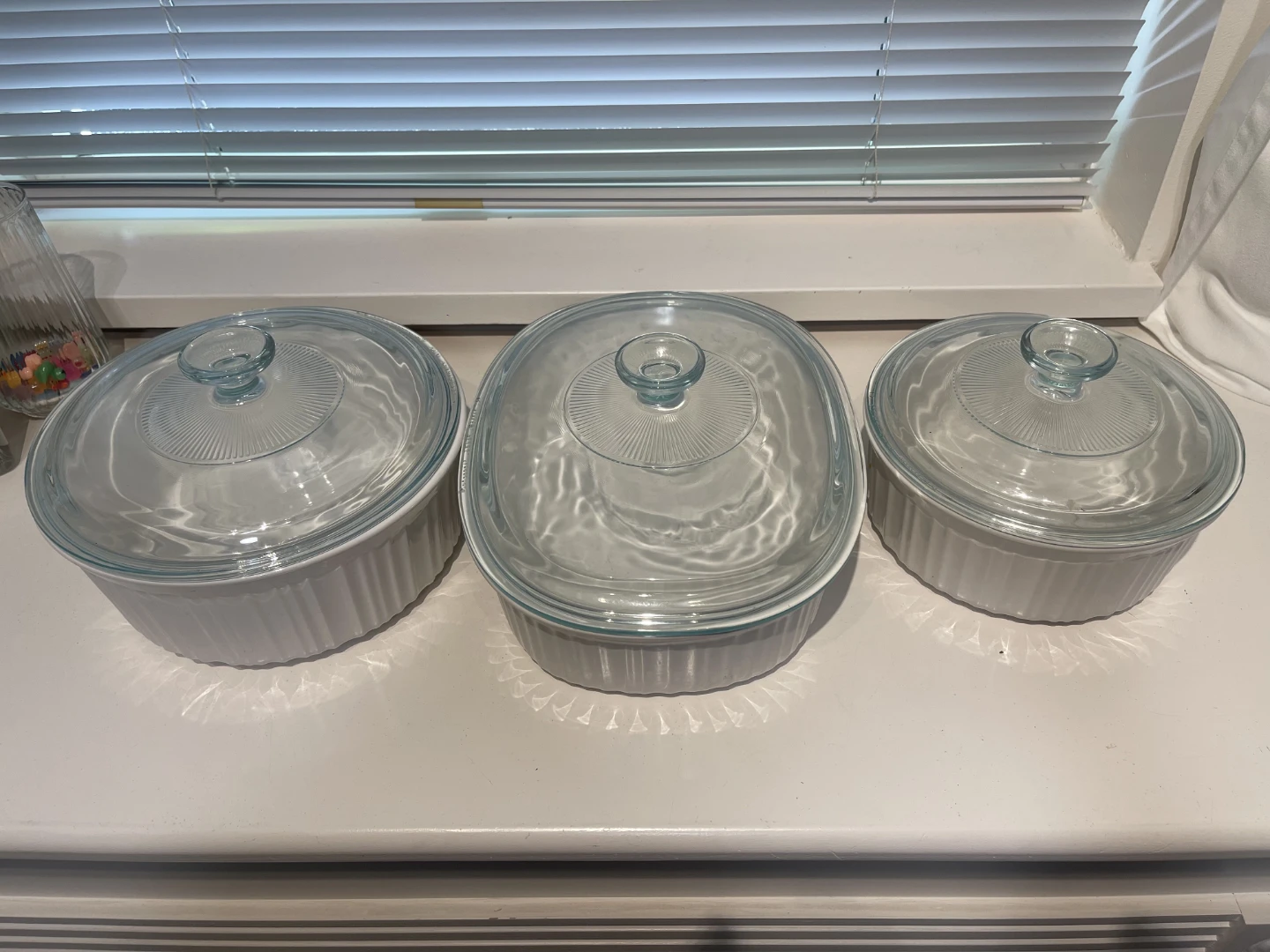 Set of 3 White Ramekins with Glass Lids