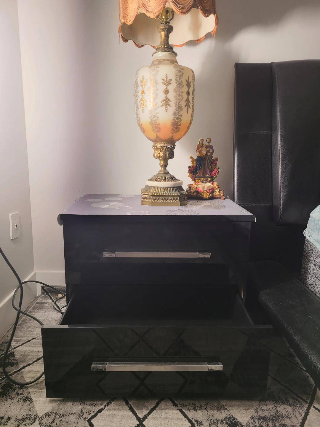 2 Black 2-Drawer glossy Nightstand W 28 × D 18.5× H 22
