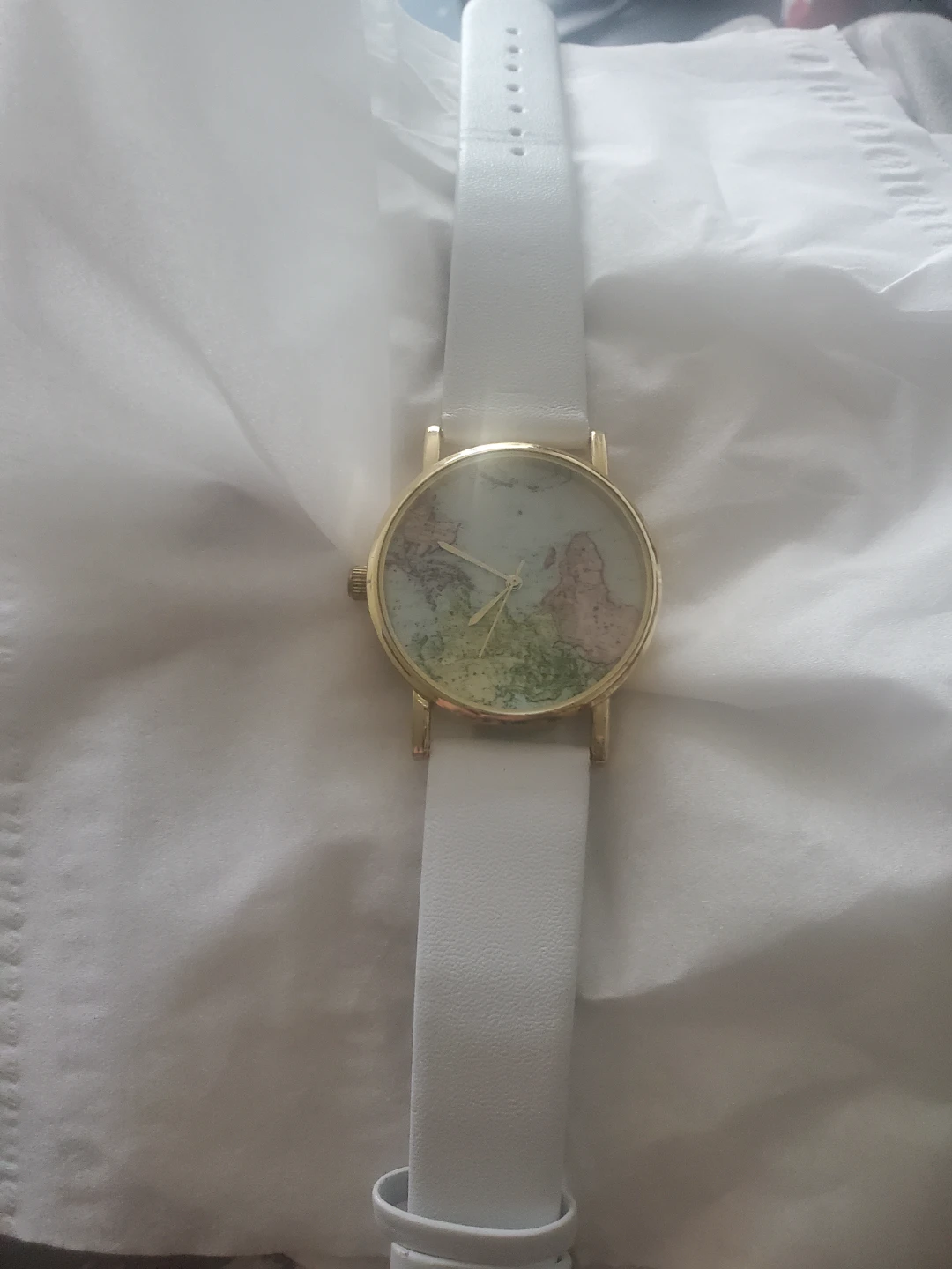 White Leather Watch with Map Face
