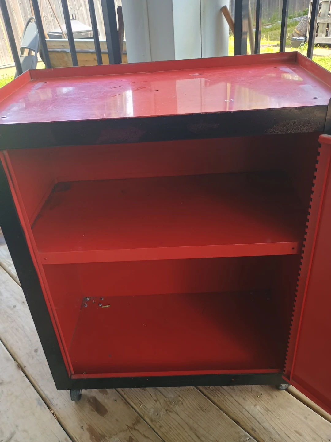 Red and Black Rolling tin Storage Cabinet - photo 2