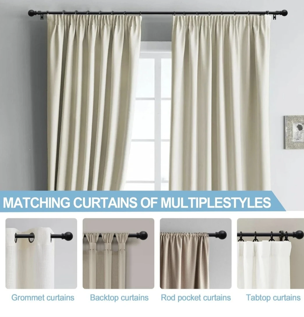 Black Curtain Rods Adjustable 41"-72", 5/8" Diameter - photo 2