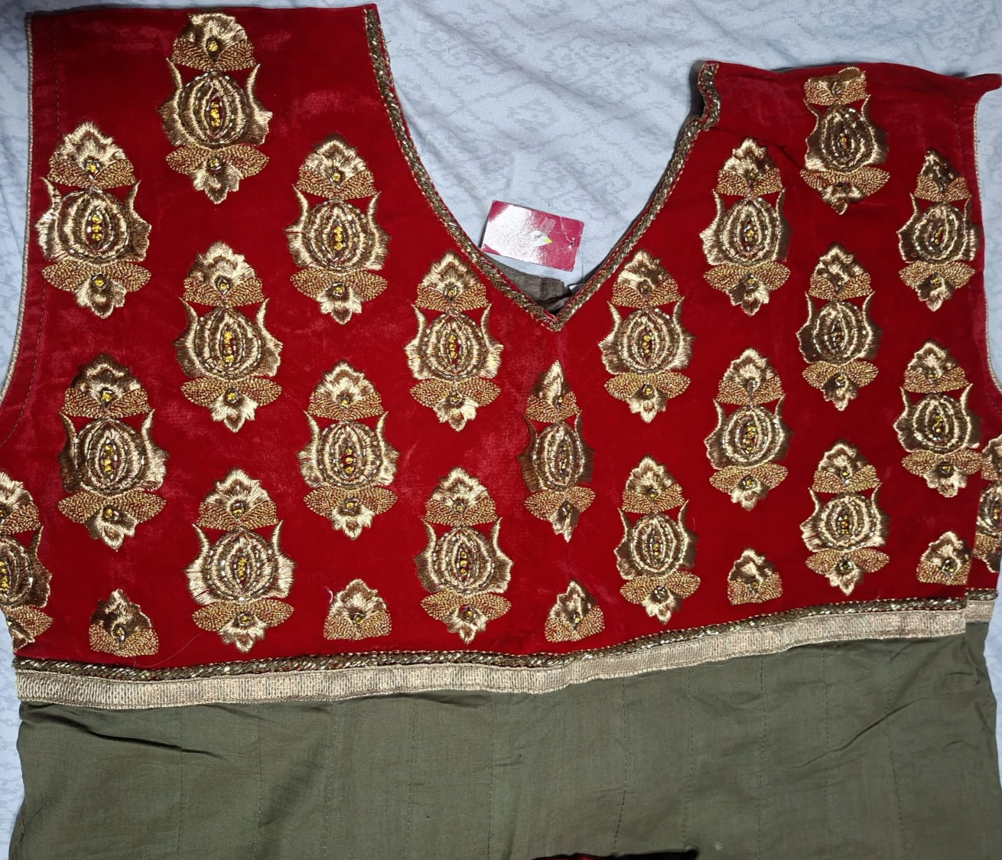 Embroidered Red and Olive Green Indian Wear XXL
