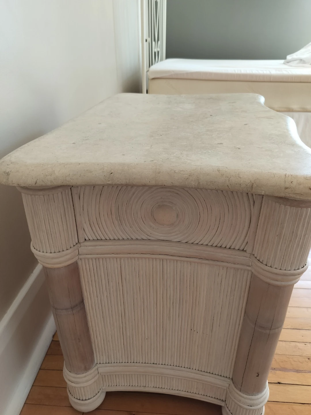 Vintage Rattan Cabinet with Marble Top - photo 3