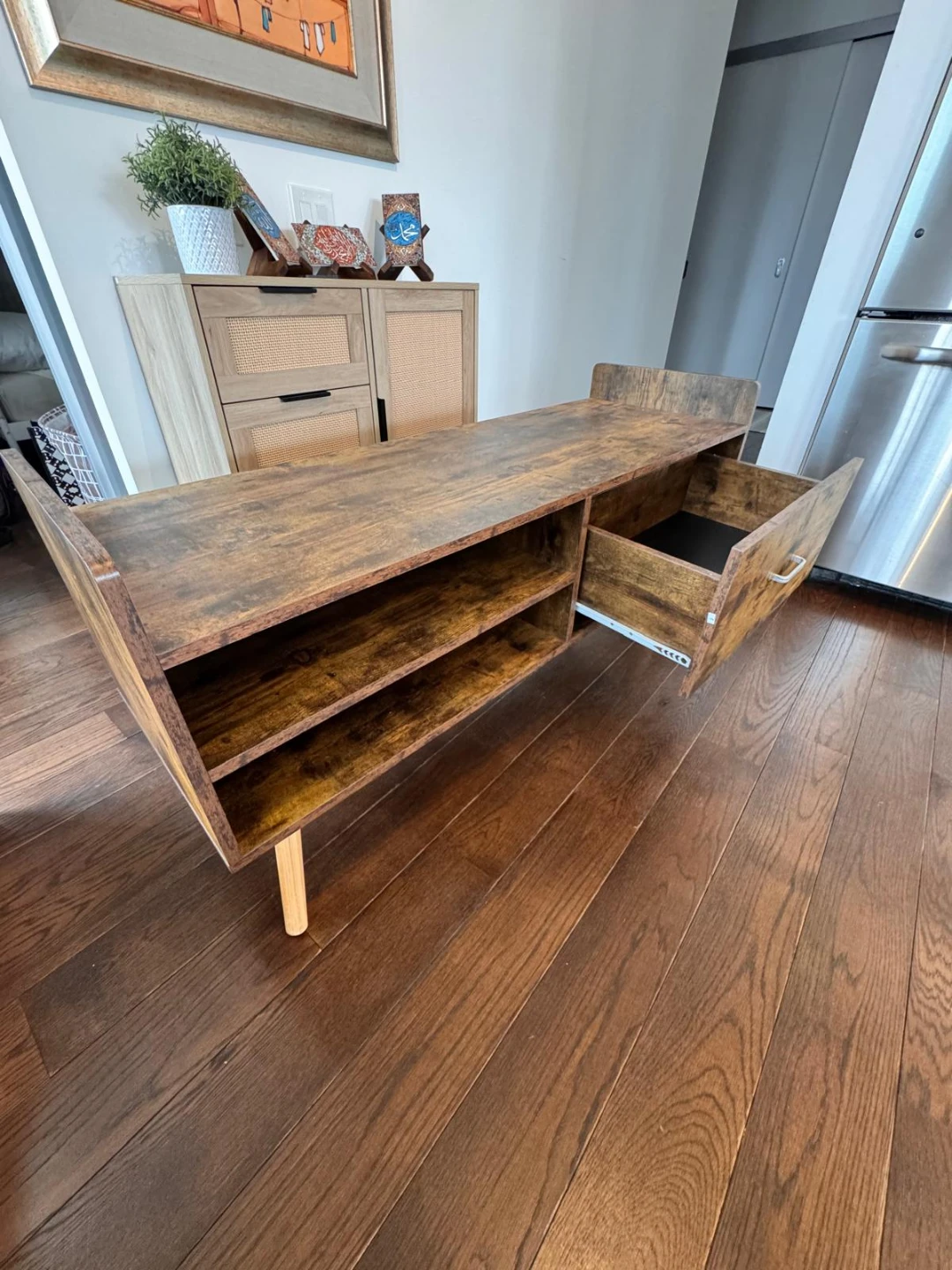 Rustic TV Bench  with Drawer and Shelves - photo 5