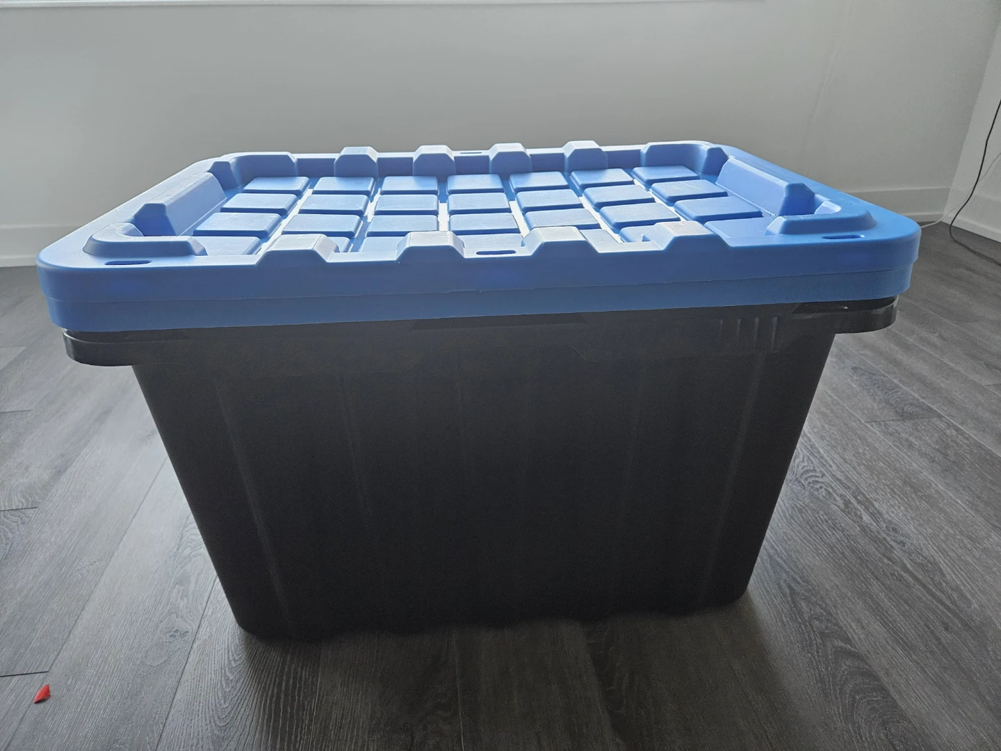 Black Storage Tote with Blue Lid