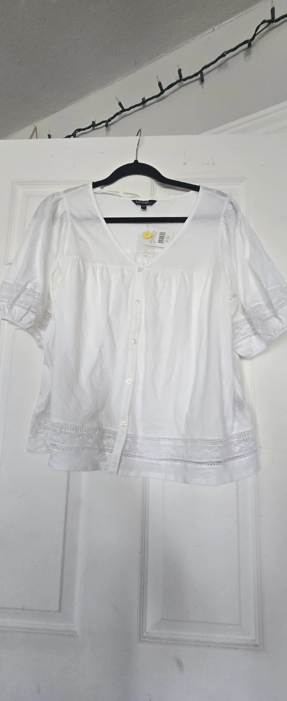 George Women's White Lace Trim Blouse S/P