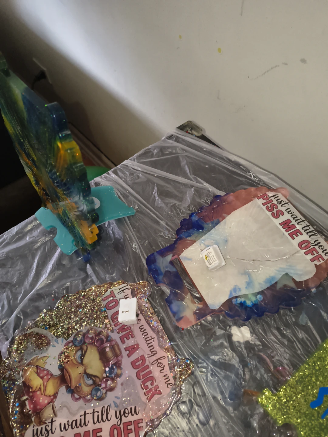 Resin Art Phone Stands with LED lights by children