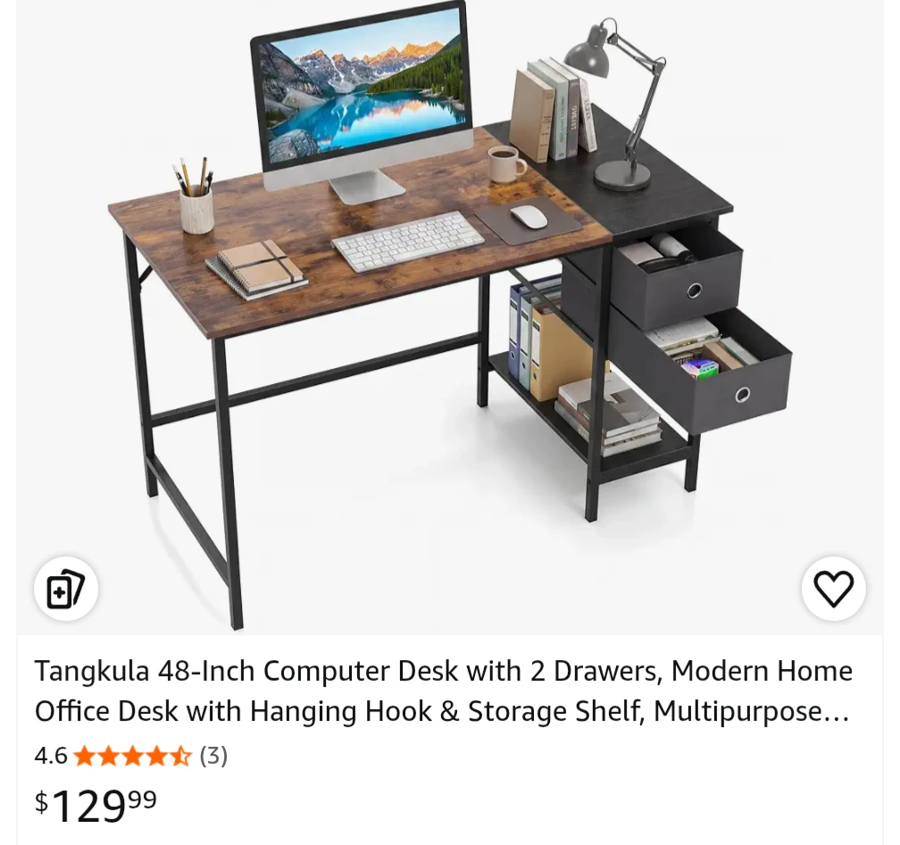 Wooden Desk with Black Metal Frame and Storage Bins