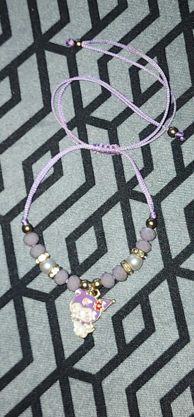 Purple Beaded Bracelet with Kawaii Charm